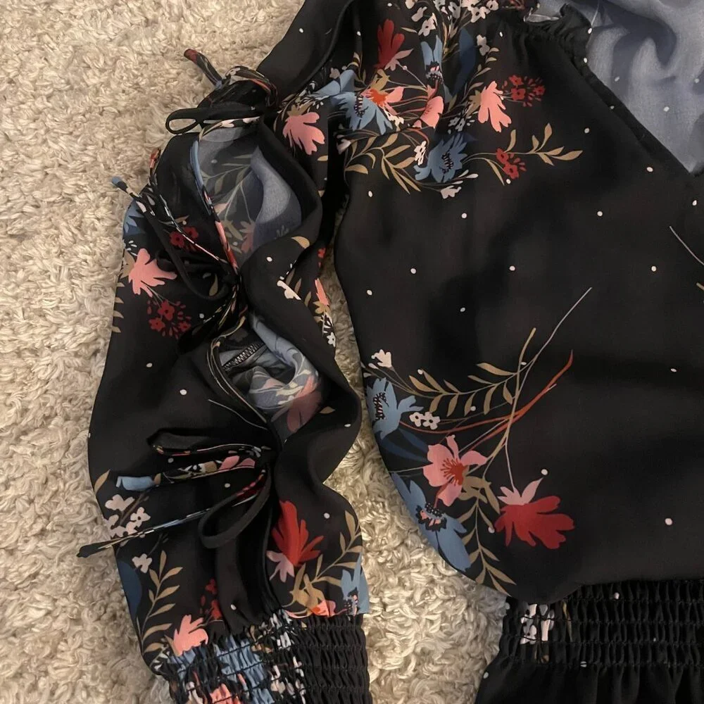 Parker Black Floral Chiffon Mini Dress XS NWOT - Picture 6 of 11